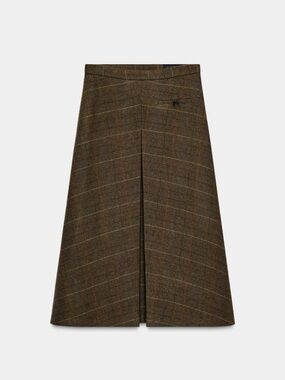 Zara Taupe Plaid A-Line Midi Skirt
